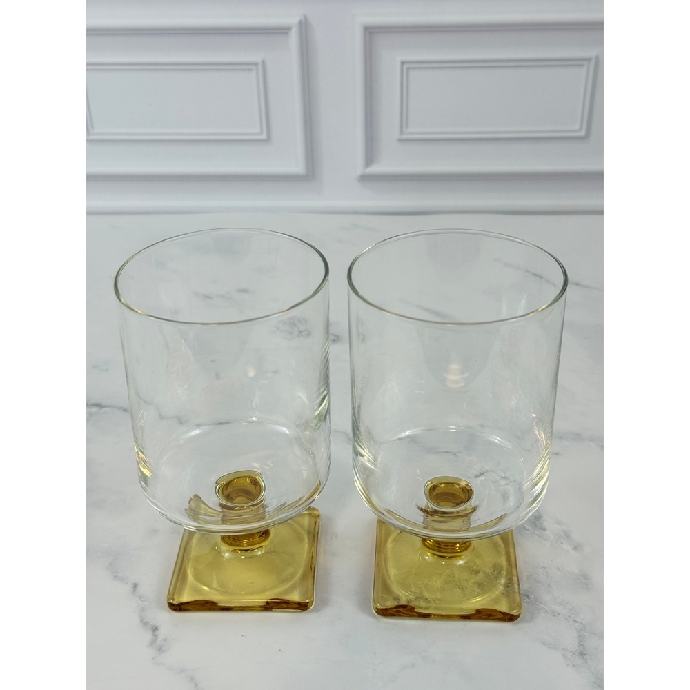 VTG PAIR (2) Federal Glass Nordic Topaz Wine Juice Glasses 5 1/4" Tall - Picture 2 of 6